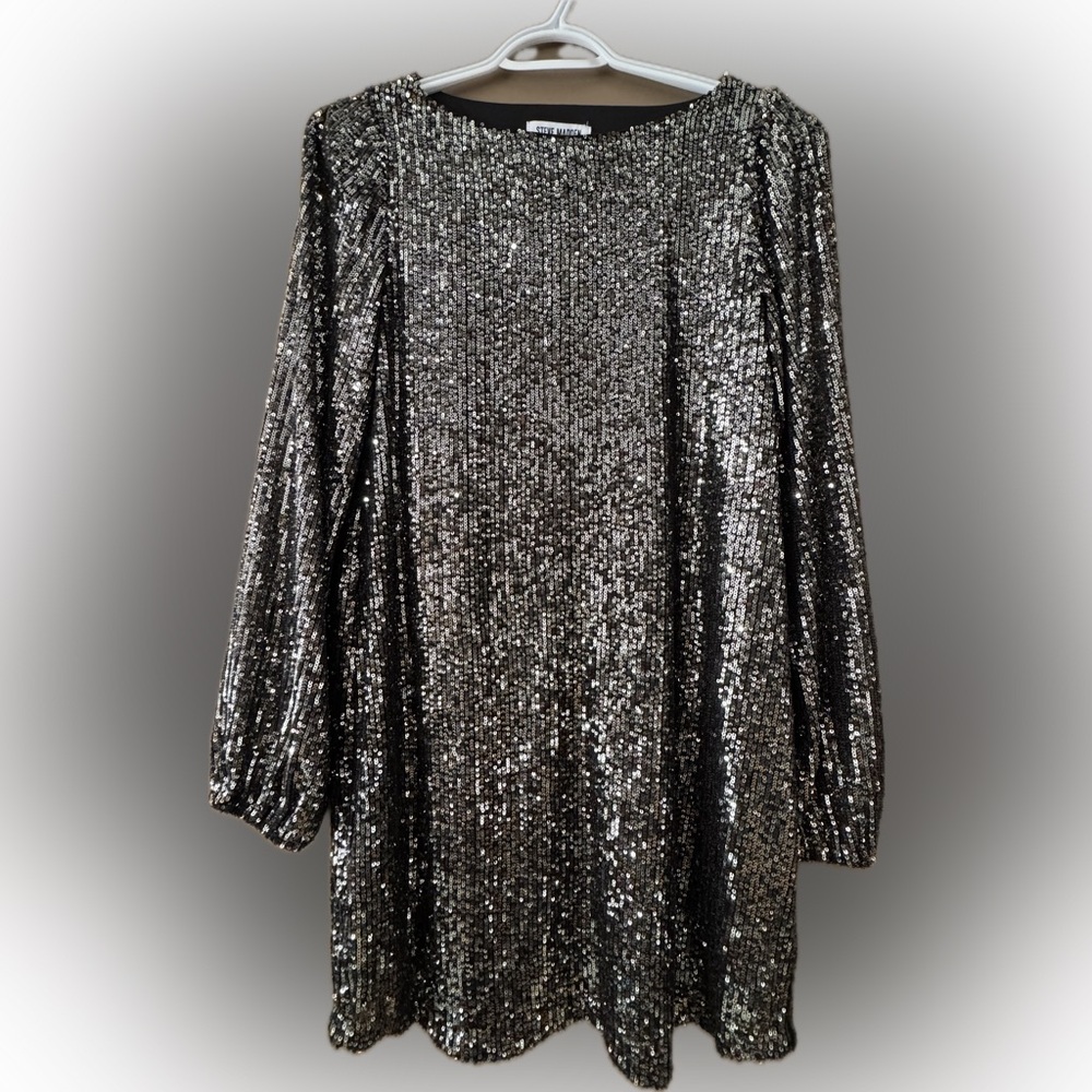 NWT Steve Madden Silver Sequin Long Sleeve Dress
